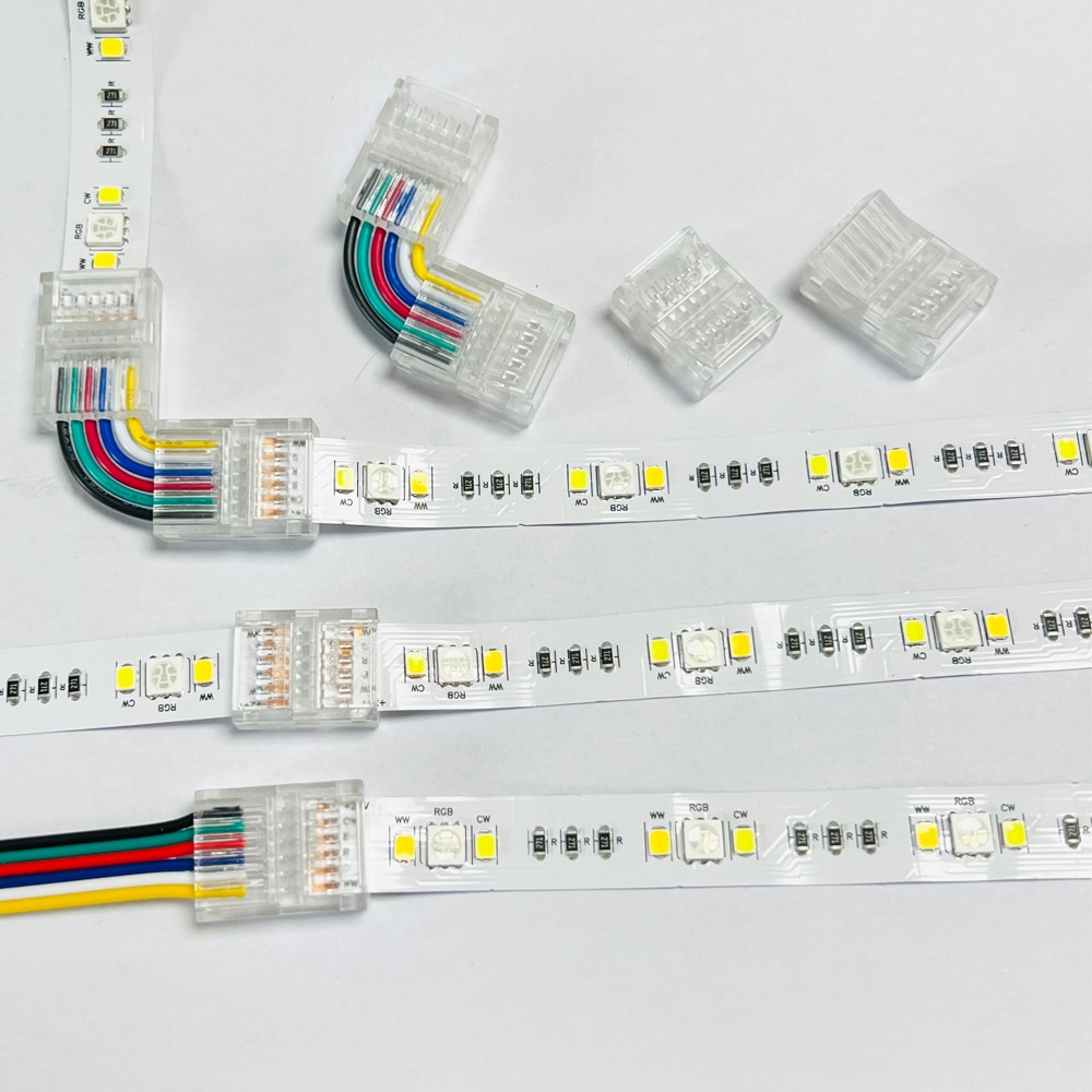 5pcs/lot 12mm 6PIN L Shape T shape Free Soldering Wire Terminal Connector For RGBCCT 5in1 RGBCW LED Strip Light 6 PIN Connector