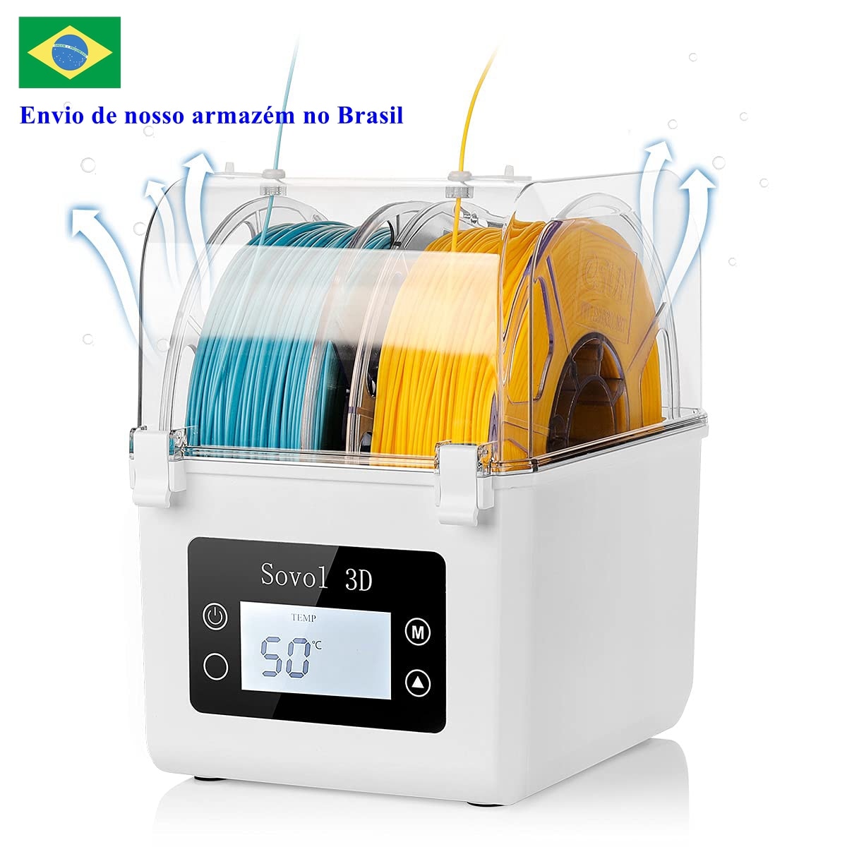 Sovol 2 Rolls Filament Dehydrator Spool Holder Filaments Dry Box for 1.75mm, 2.85mm ABS PLA PETG TPU FDM Material 3D Printer