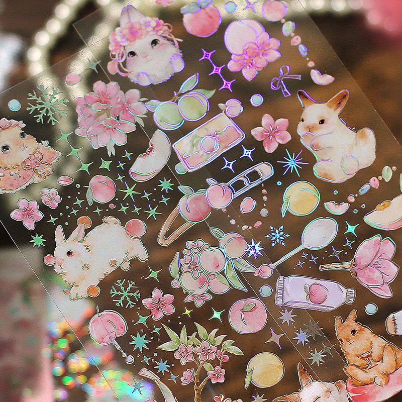 3pcs Kawaii Strawberry Cat Dog Rabbit Decorative Stickers Pack INS Animal Scrapbook Planners Calendars Gifts Journal Decoration