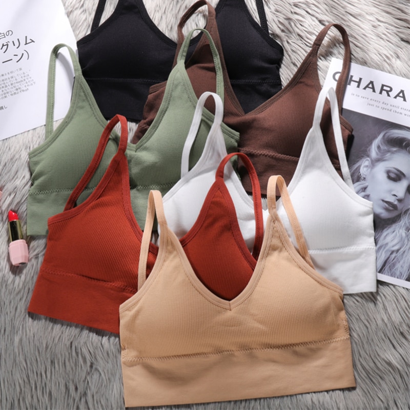Women Seamless Sports Crop Top Sexy Bra Female Tube Tops V Neck Sexy Women's Underwear Bralette Sleeveless Camis Top Linger