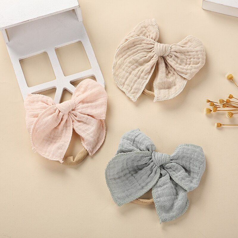 Baby Girl Bows Cotton Linen Headband For Kids Elastic Hairbands Soft Hair Accessories Infants Newborn Princess Band Photo Props