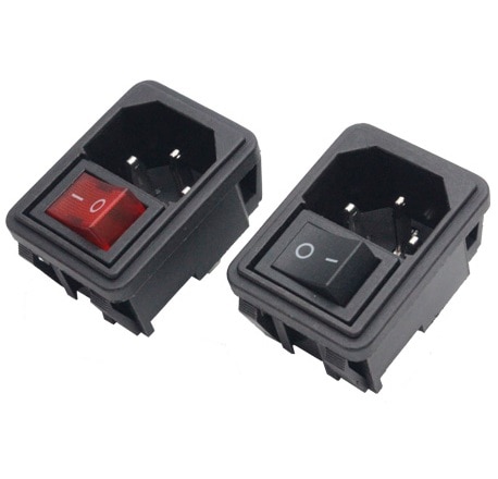 IEC C14 Electrical Power Socket With RED LED Rocker Switch Connector With Cable Terminals