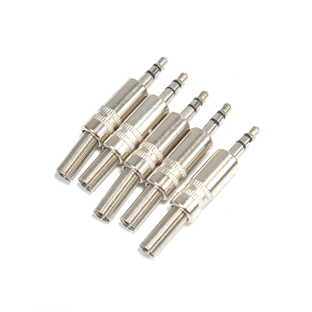 5pcs 3.5mm 3-Pole Stereo Metal Plug Connector & Jack Adapter with Soldering Wire Terminals 3.5mm Audio Headphone Plug
