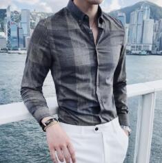 Free ShippingLong sleeve shirt man new young slim men grid business casual quality shirt man G-38