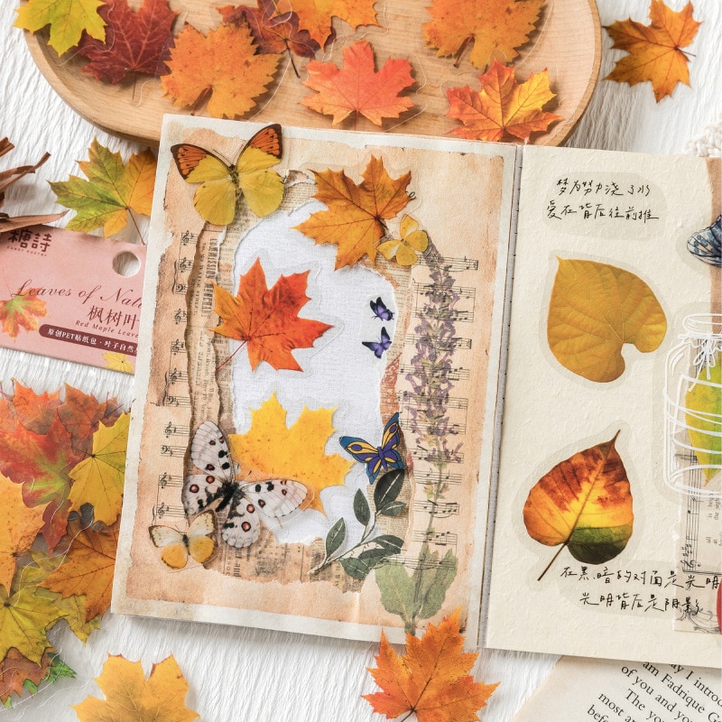 40 Pcs Creative Stickers Diy Decoration Autumn Leaves Adhesive Laptop Planners Scrapbook Diary Notebooks Stationery Sticker