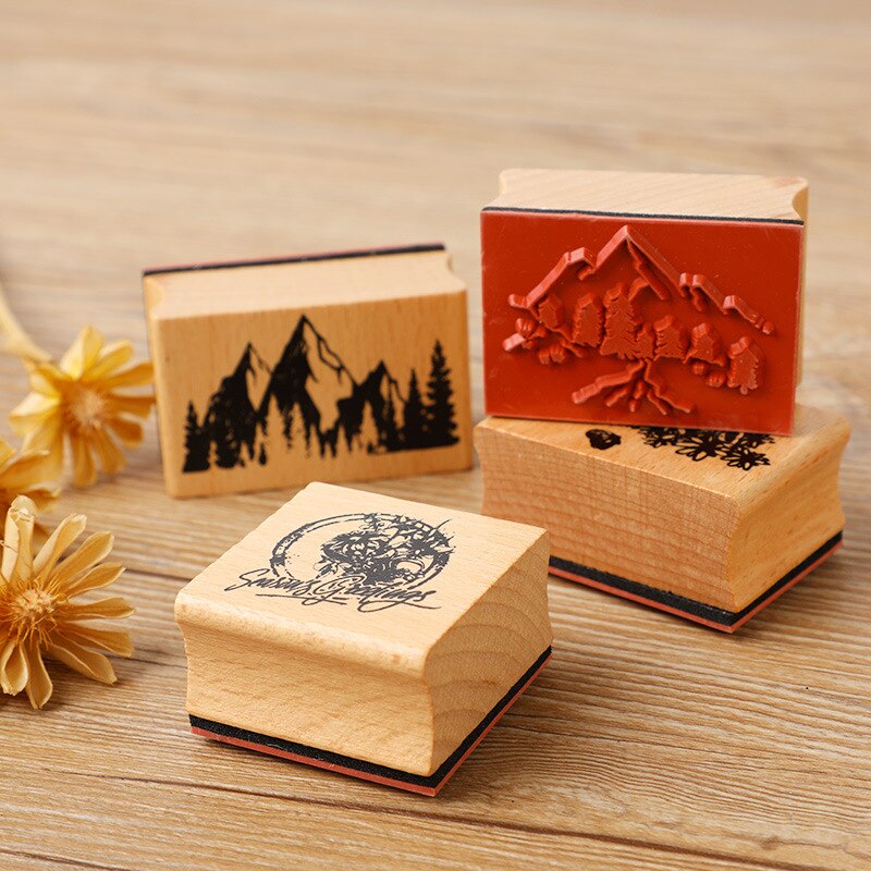 Vintage Flower Mountain Planet Leaf Decoration Wooden Rubber Stamps for Scrapbooking Label Diary Art Journal Planner