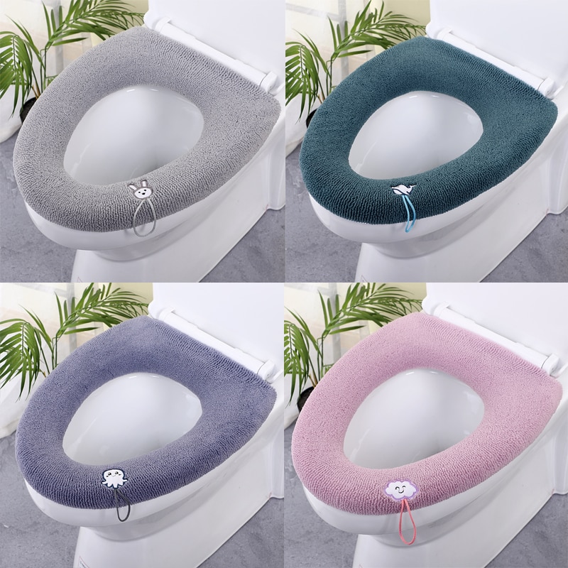 Universal Toilet Seat Cover Pure Color Washable Closestool Mat Soft Warm Toilet Seat Cushion Bathroom Toilet Lid Accessories