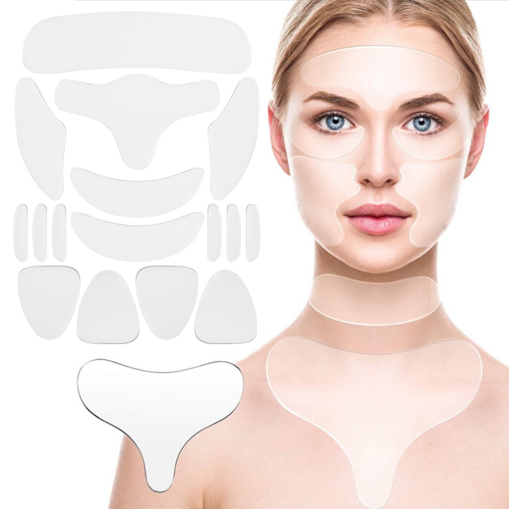 Reusable Silicone Wrinkle Removal Sticker Facial Lifting Strips Set Forehead Neck Line Remover Eye Patches Anti Aging Skin Pads