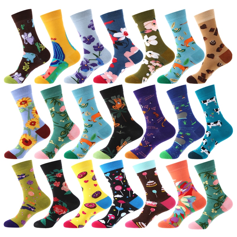 New Colorful Trend Socks Spring Autumn Fashion Cartoon Animal Flowers Stockings Sunflower Cow Funny Socks Girls Holiday Gifts