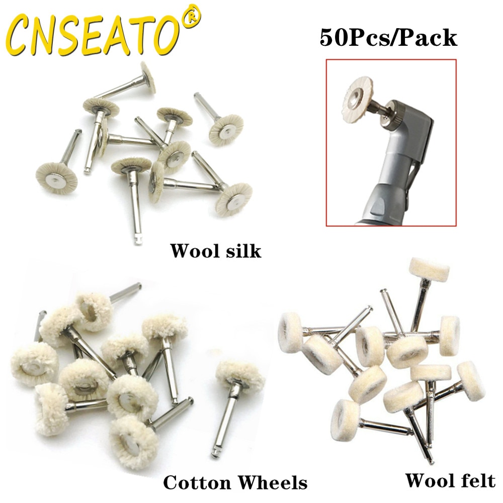 50pcs Dental Polishing Wheel Wool Cloth Cotton Felt Teeth Polisher Prophy Brushes Grinding Rotary Tools For Low Speed Handpiece