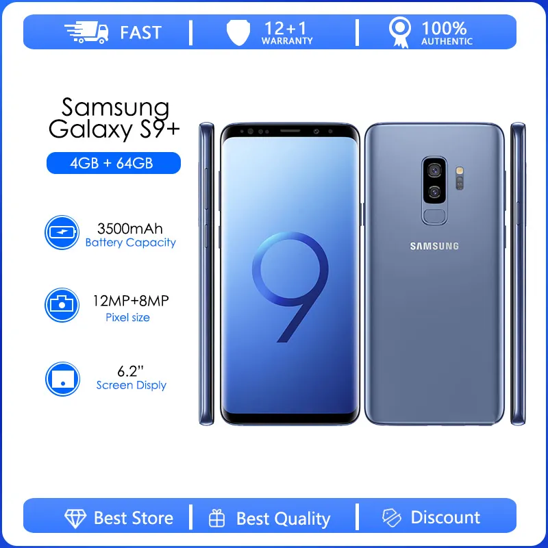 Samsung Galaxy S9+ Original G965U G965F 4G Android Phone 6.2" Camera 12MP GPS Wifi 4G Fingerprint Unlock SmartPhone