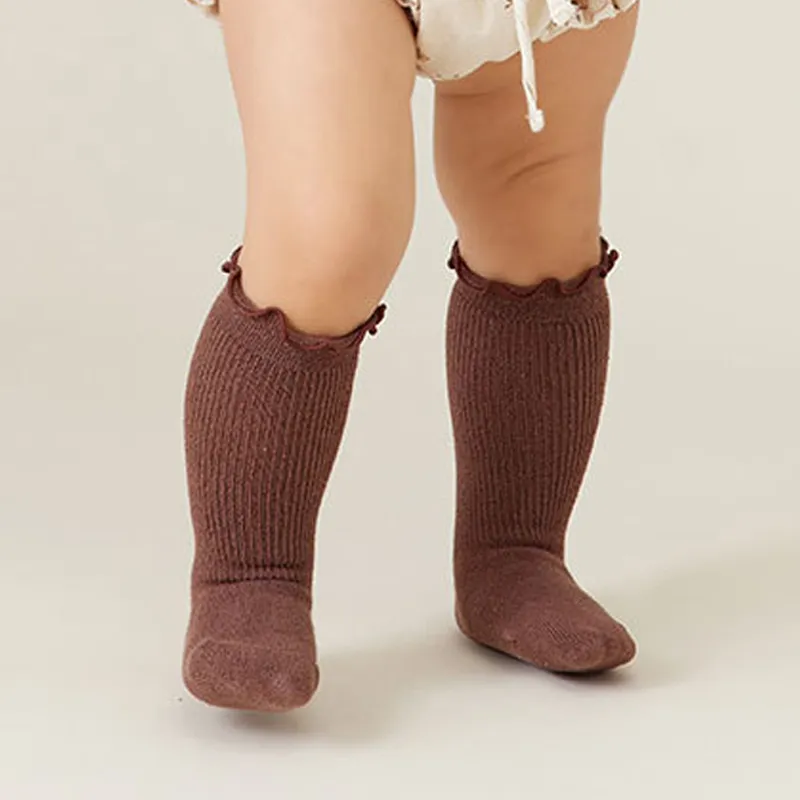 Baby Girl Knee High Socks Newborn Baby Socks Solid Color Cotton Ruffle Kids Long Socks Toddler Girls Christmas Children's S
