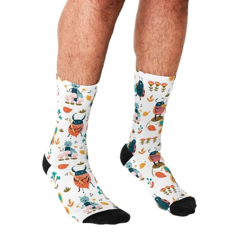 Men's Funny socks Bugs Playing Music Socks harajuku Men Happy hip hop Novelty cute boys Crew Casual Crazy Socks for men