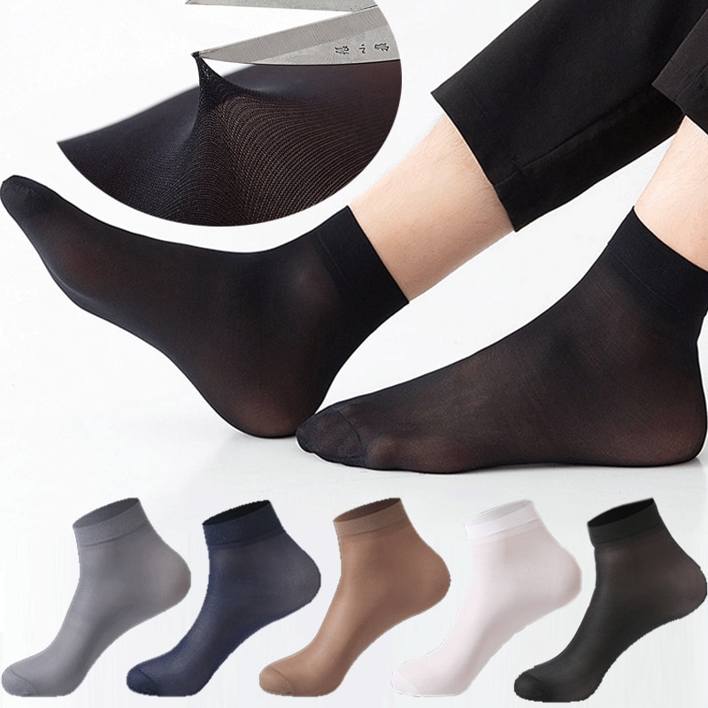 10pairs Men's Socks Thin Ice Stockings Summer Breathable Casual Socks Solid Color Elastic Ice Silk Cool Mid-tube Business S