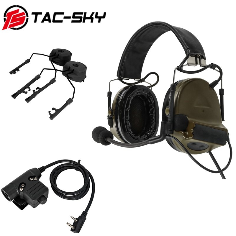 TS TAC-SKY COMTACII Tactical Headset ARC Helmet Rail Adapter Headset Stand Comtac II+Tactical u94 Ptt+Tactical PTT U94 FG