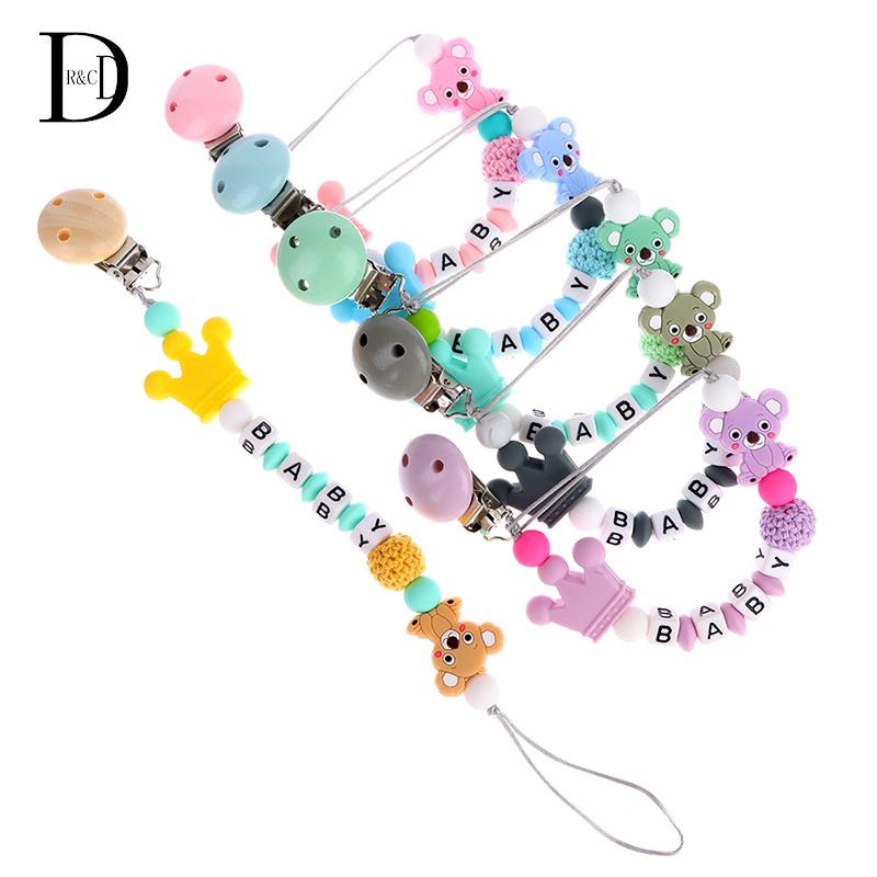 Personalized Name Baby Pacifier Clips Koala Pacifier Chain Holder For Baby Teething Soother Chew Toy Dummy Clips
