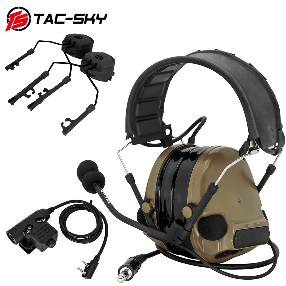 TS TAC-SKY COMTAC III Tactical Hearing Protection Noise Cancelling Headphones with ARC Helmet Mount Adapter and U94 PTT-DE