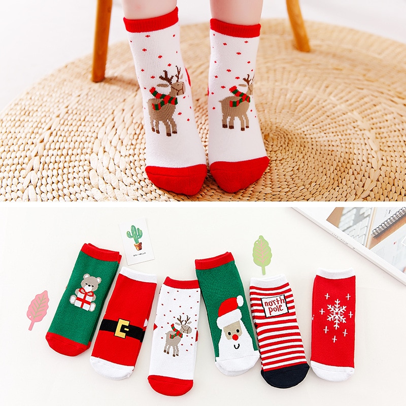 2022 Hot Children's Christmas Terry Socks Plush Thick Warm Omfortable Cartoon Santa Snowflake Baby Boys and Girls Med Tube 