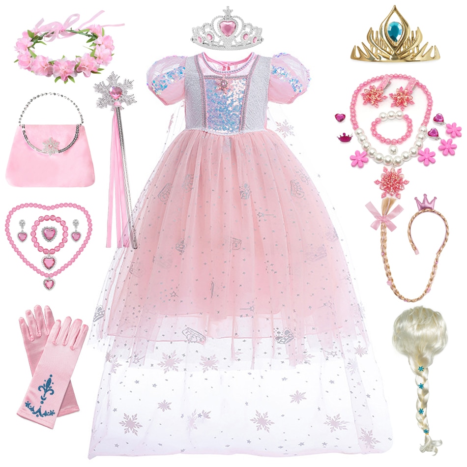 Disney Frozen Elsa Dress Girls Summer Princess Cosplay Costume for Kids Girl Halloween Christmas Birthday Fancy Party Vestidos