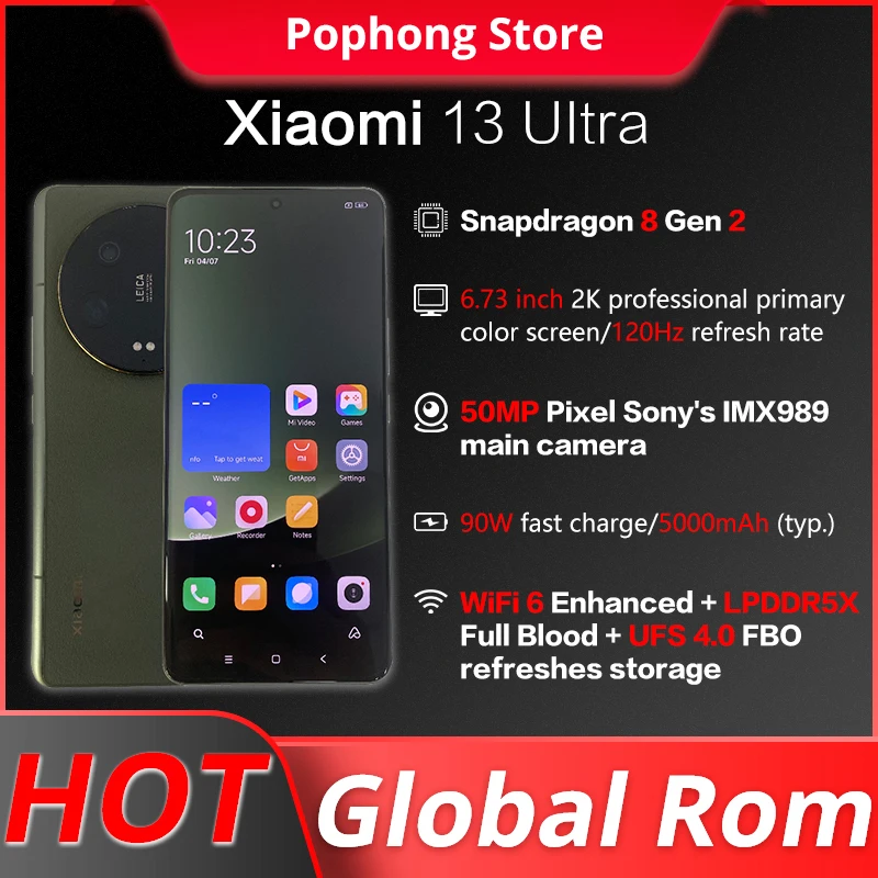 Global Rom Xiaomi 13 Ultra 5G Smartphone 50MP Leica Camera 6.73" 2K 120Hz AMOLED Display IP68 Water 90W Turbo Charger 5000m