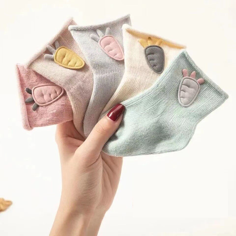 5pairs/set Spring Autumn Combed Cotton Cartoon Baby Socks Accessories Cute Radish Head Cloth Label Baby Socks Children's So