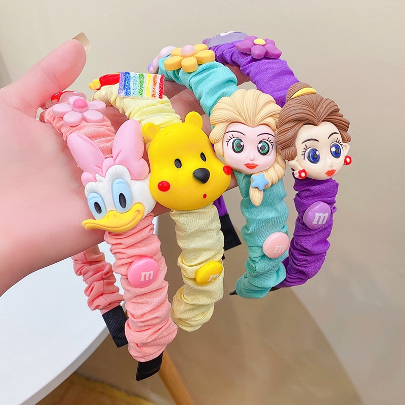 Disney Frozen Winnie The Pooh Girls Headband Hair Accessories Cute Cartoon Fabric Folded Headband Hairpin Paradise Series