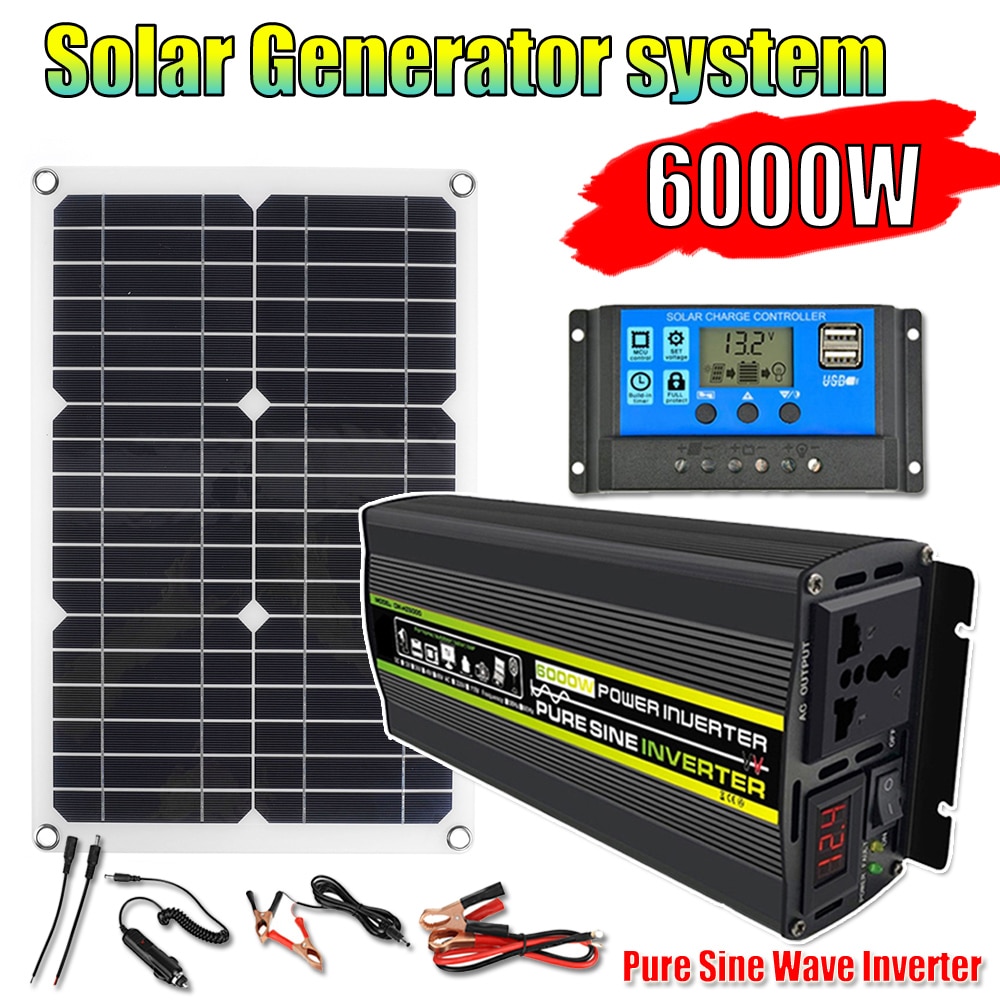 Solar Power Generation System Pure Sine Wave Solar Inverter 12V 220V Car Power Inverter 20W 18V Solar Panel 30A Controller Kit