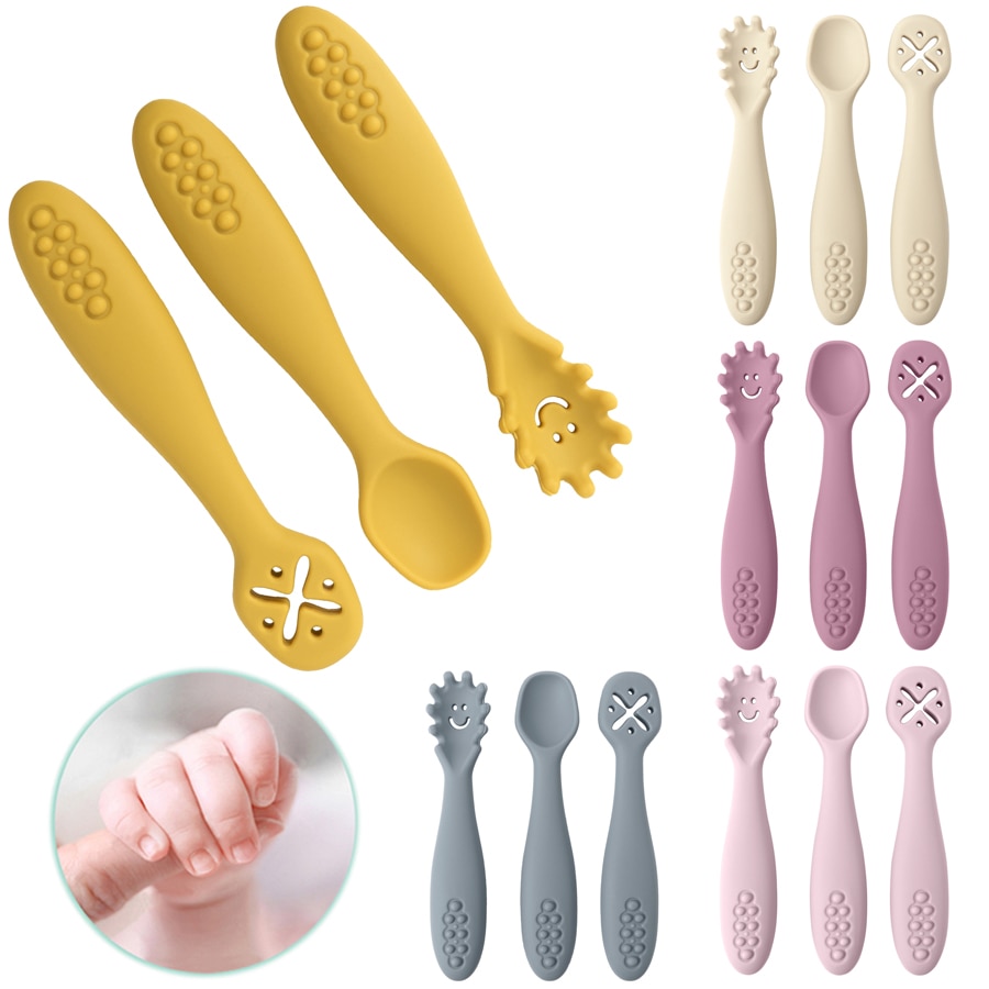 3PCS Silicone Spoon Fork For Baby Utensils Set Feeding Food Toddler Learn To Eat Training Soft Fork Cutlery Children's Tabl