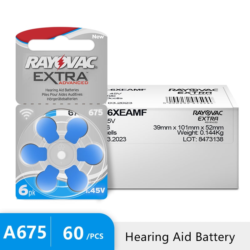 Hearing aids Battery 60 PCS Rayovac Extra High Performance Hearing Aid Batteries 675A 675 A675 PR44 For Hearing aid Battery