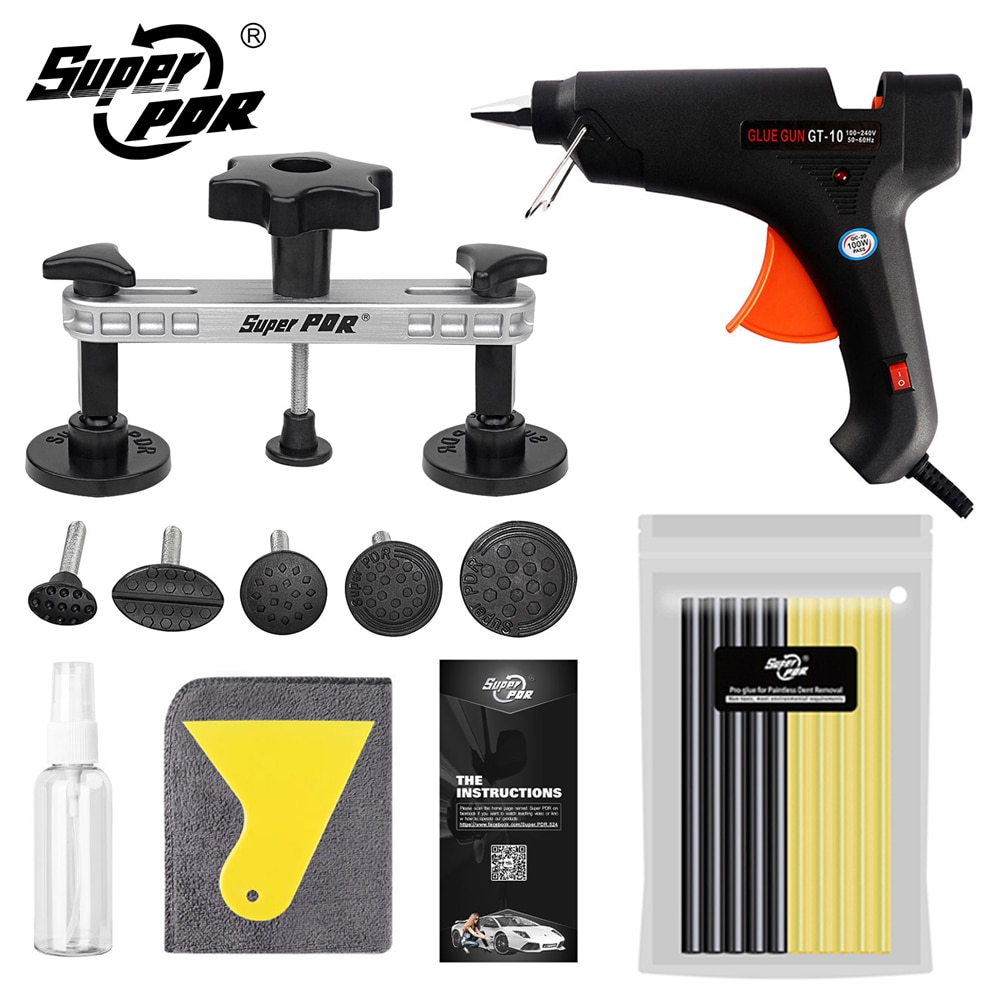 Super PDR Tools Dent Repair Tool Glue Dent Kit Car Dent Repair Kit Hail Dent Paintless Remover Slide Hammer Suction Cup DIY