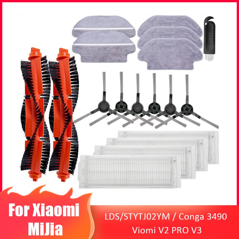 For Xiaomi Mijia Lds Stytj02ym Conga 3290 3490 Viomi V2 Pro V3 Se Robot Vacuum Part Hepa Filter Roller Side Main Brush Mop Cloth