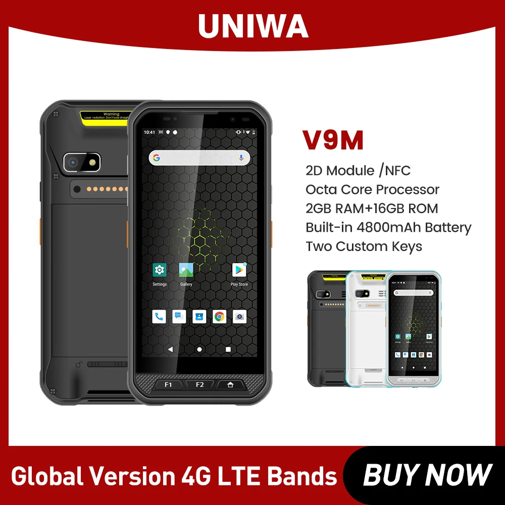 UNIWA V9M smartphone 5.7 Inch Octa Core IP67 Android Mobile Phone Handheld 2D Barcode Scanner Built-in NFC 2GB RAM 16GB ROM