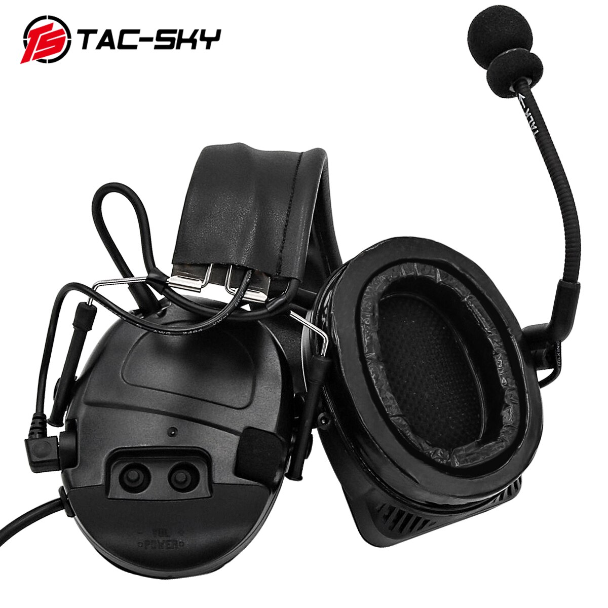 TS TAC-SKY Shooting Silicone Earmuffs COMTAC I Adapter U94PTT+Outdoor Hunting Sports Defense Tactical Headphones-BK