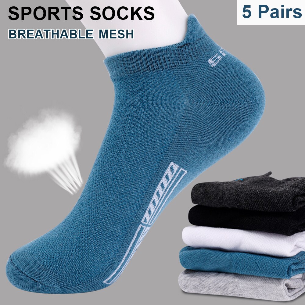 5Pairs High Quality Men Ankle Socks Breathable Cotton Sports Socks Mesh Casual Athletic Summer Thin Cut Short Sokken Size 38-48