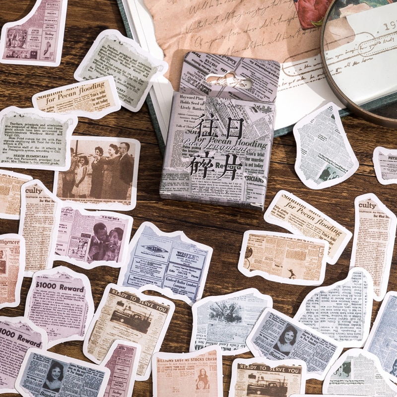 46pcs Vintage English Newspaper Decorative Boxed Stickers Scrapbooking Label Diary Stationery Album Phone Journal Planner