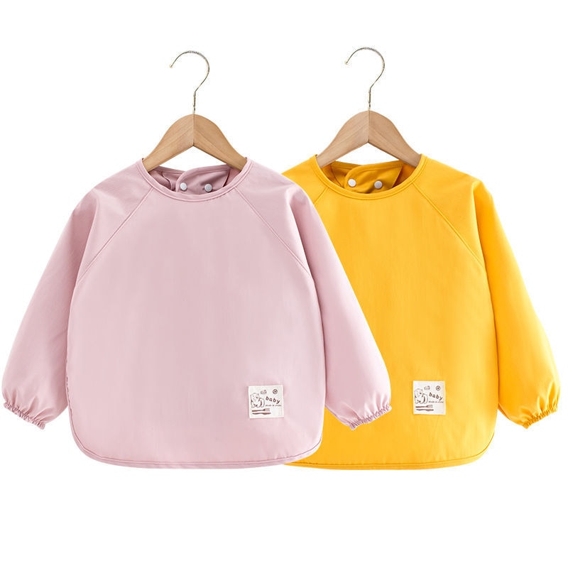 1-3 Years Baby Long Sleeve Bibs Apron Waterproof Bibs Cute Solid Color Art Smock Feeding Bib Apron for Kids Stuff