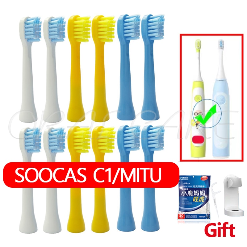 SOOCAS C1 Children Replacement Toothbrush Heads 12/6PCS For MITU MES801 Apiyoo A7 /Kids Electric Brush Head Vacuum Nozzle Jets