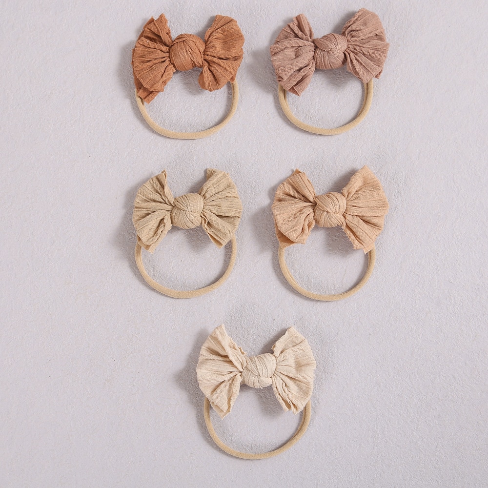 5Pcs/Set Knit Baby Bow Headbands Newborn Hair Bands For Children Soft Nylon Headband Baby Girl Hair Accessories Kids Headwear
