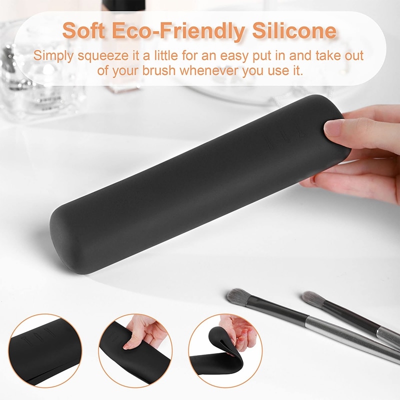 Silicone Makeup Brush Case New Fashion Portable Ladies Makeup Brush Holder Waterproof Black Brush Storage Box For Travel 20cm