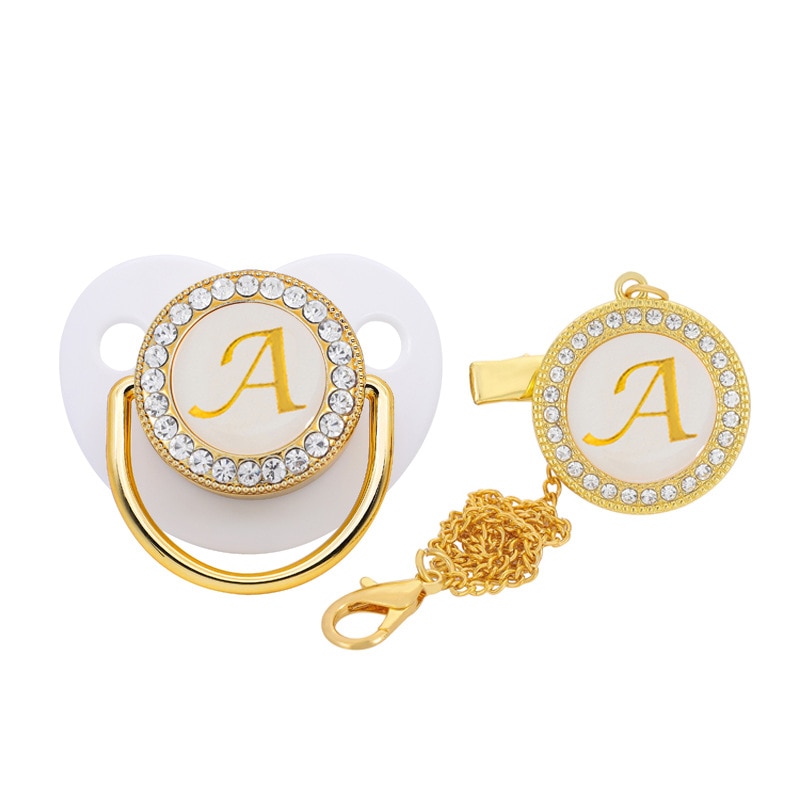 26 Name Initial Letter White Baby Pacifier Clip Pacifier Chain Silicone Infant Dummy Nipple Newborn Dummy Soother BPA Free