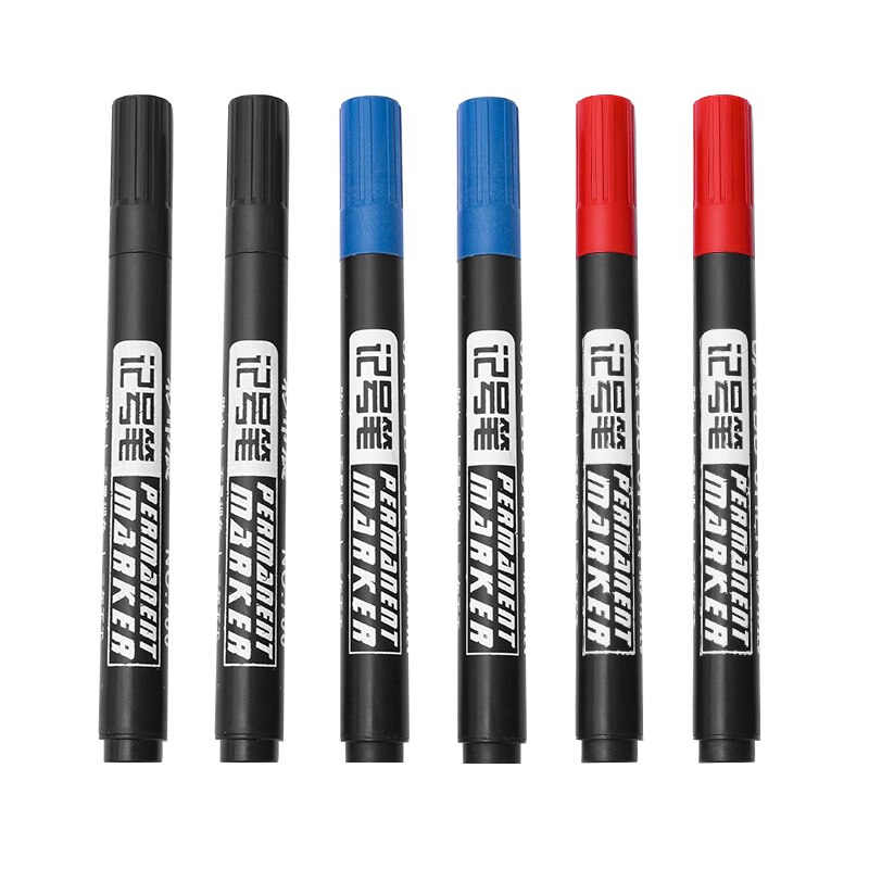 6Pcs Permanent Paint Marker Pen Oily Waterproof Black Blue Red Pen for Tyre Markers Quick Drying Signature Pen Stationery Supply