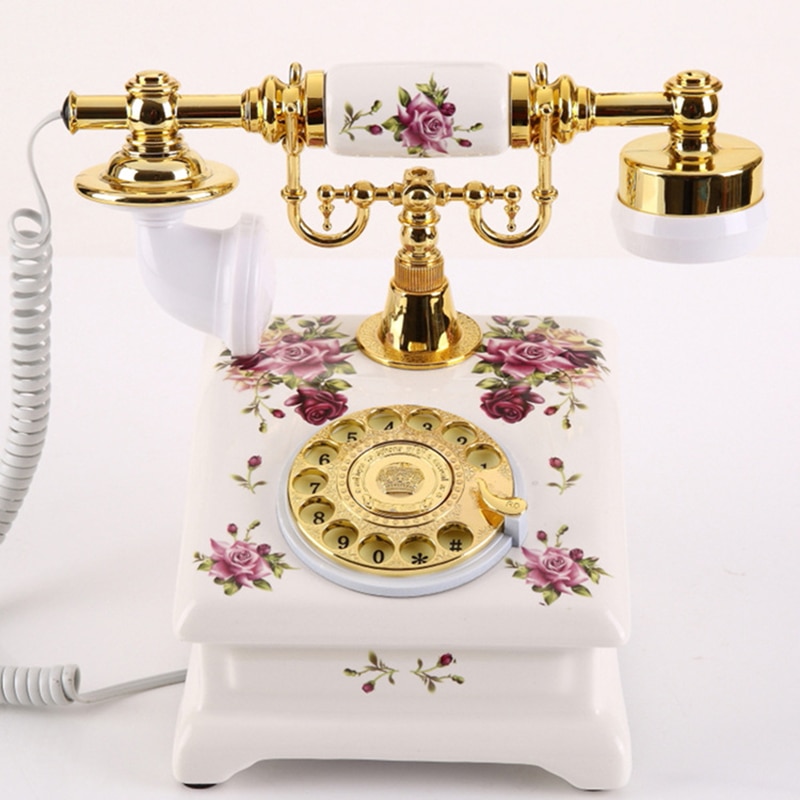 Vintage Phone Rotary Dial Retro Old Fashioned Ceramic Landline Telephone for Home Office Cafe Bar Decoration, Handsfree Calling