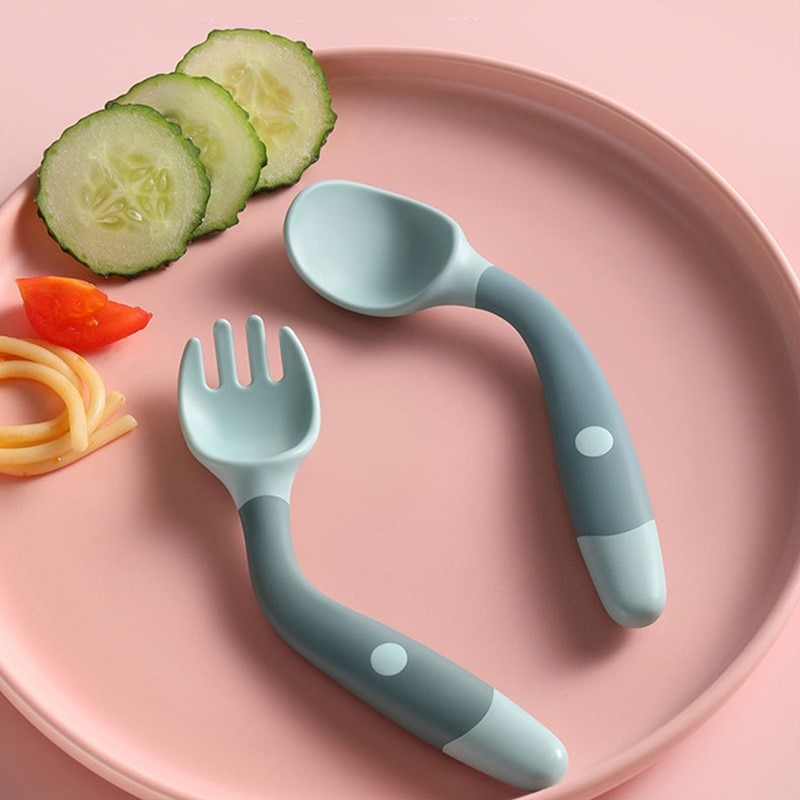 2Pcs Silicone Baby Spoon Fork Baby Tableware Utensils Set Food Grade Toddler Learn To Eat Training Spoon Fork Infant Tableware