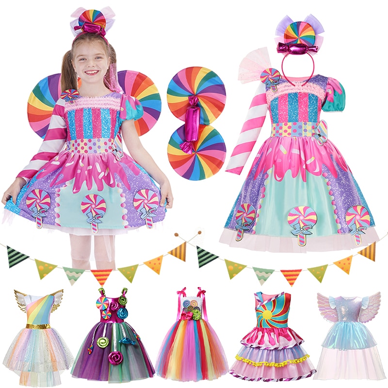 Candy Dress Costume for Girls 2023 Kids Princess Party Cosplay Costume New Year Girl Unicorn Tutu Dress Christmas Purim Clothes