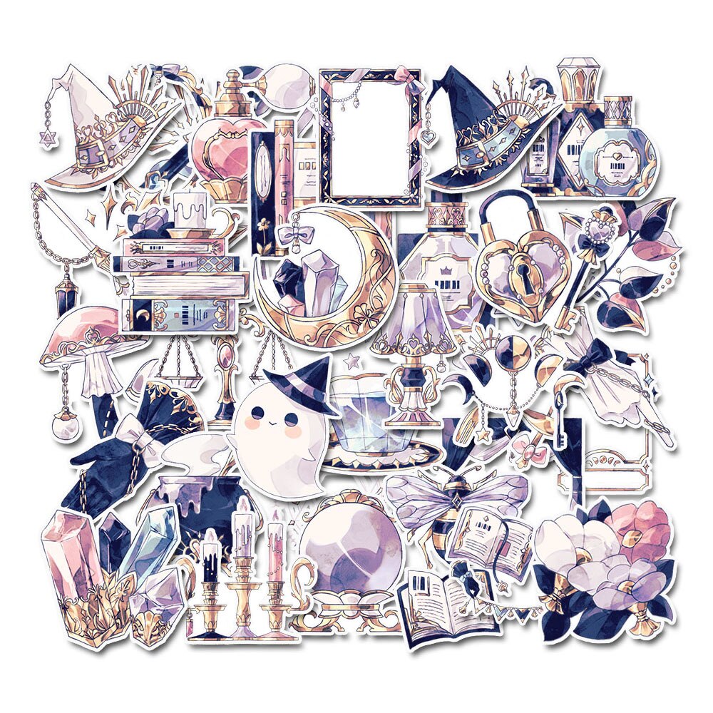 36pcs Magical Stickers and Decals Vintage Themed Sticker Pack for Scrapbook, Phone Case, Laptop, Guitar, DIY Card Making