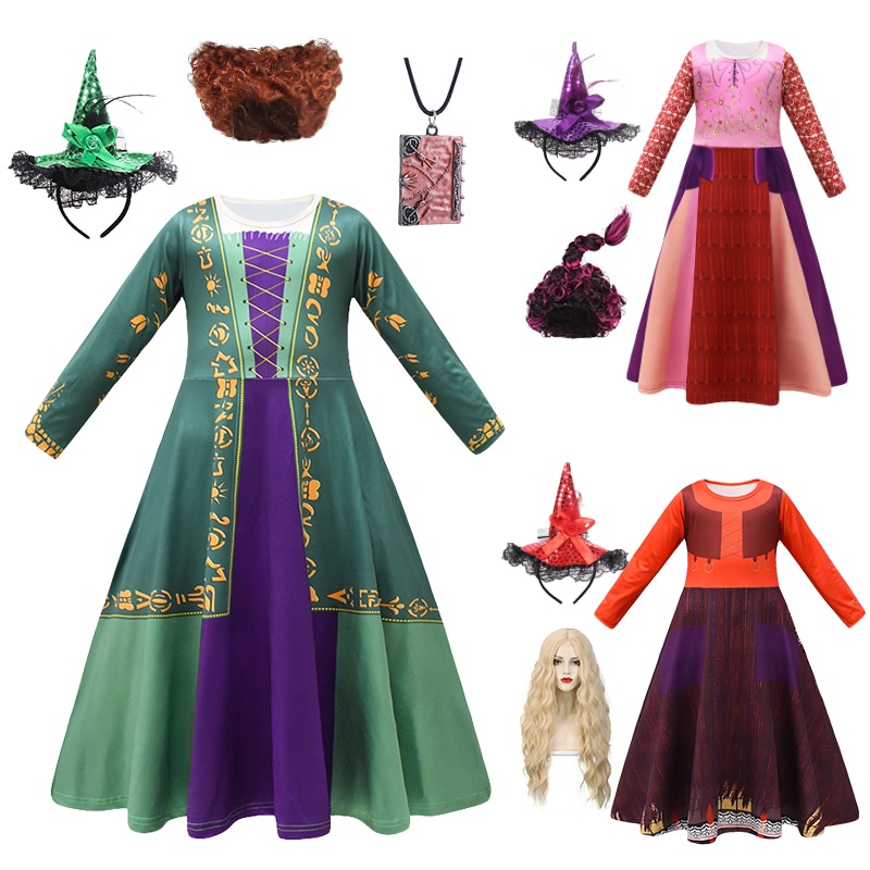 Hocus Pocus 2 Halloween Children Cosplay Girls Witch Sanderson Sisters Mary Sarah Winifred Dress Child Masquerade Party Costume
