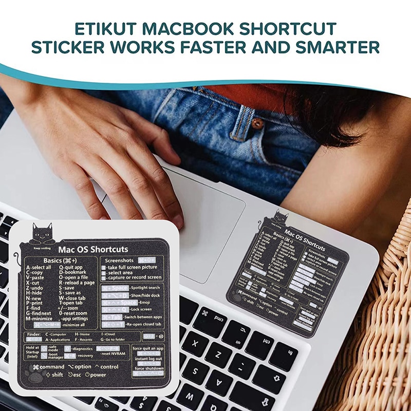 Mac OS Reference Keyboard Computer Shortcut Sticker Adhesive Removable Stickers For Quick Reference Keyboard Guide Black