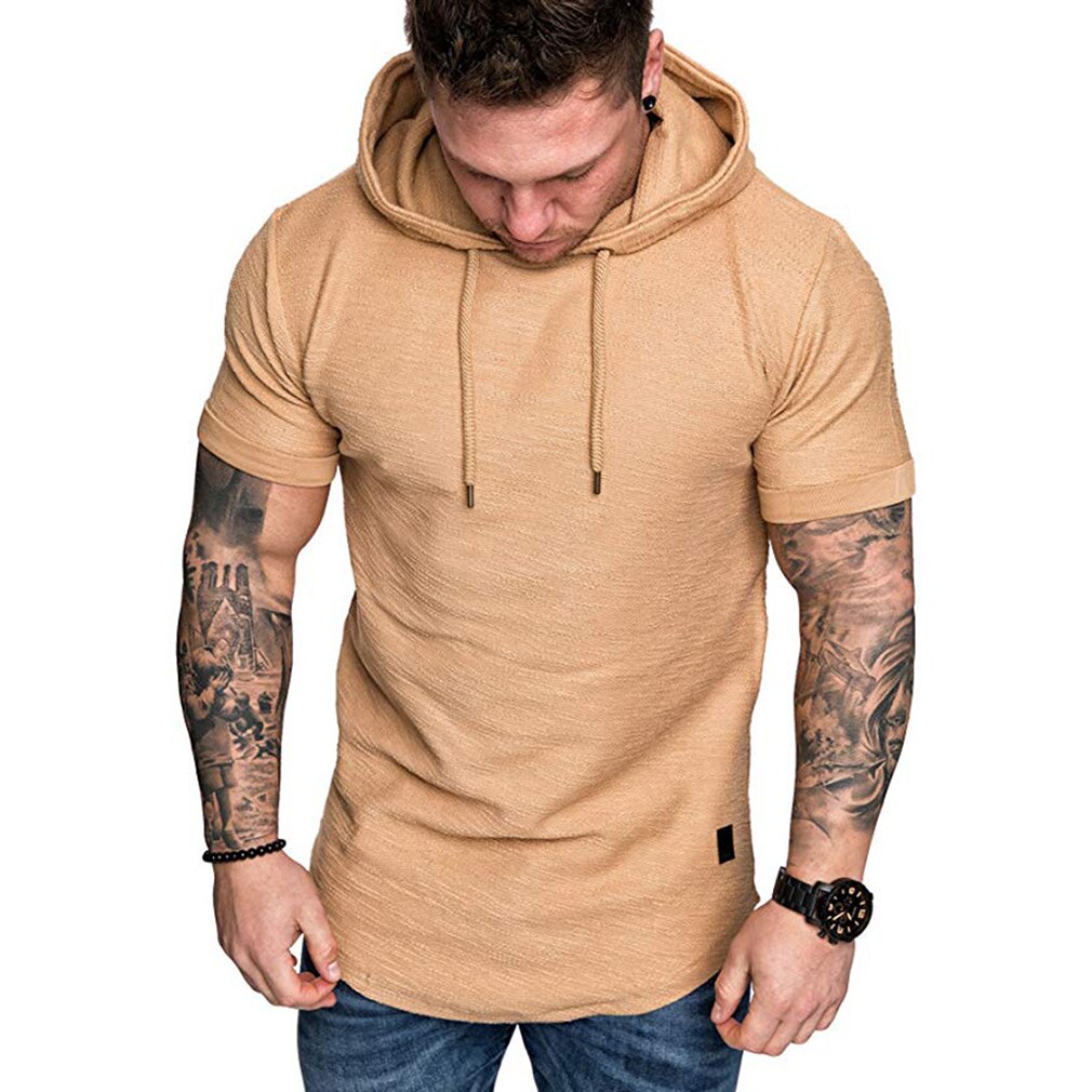 Summer Men Hooded T-Shirts Casual Solid Loose Hooded Tops New Hip Hop Streetwear Short Sleeve Shirts Male Sportswear 2023 New