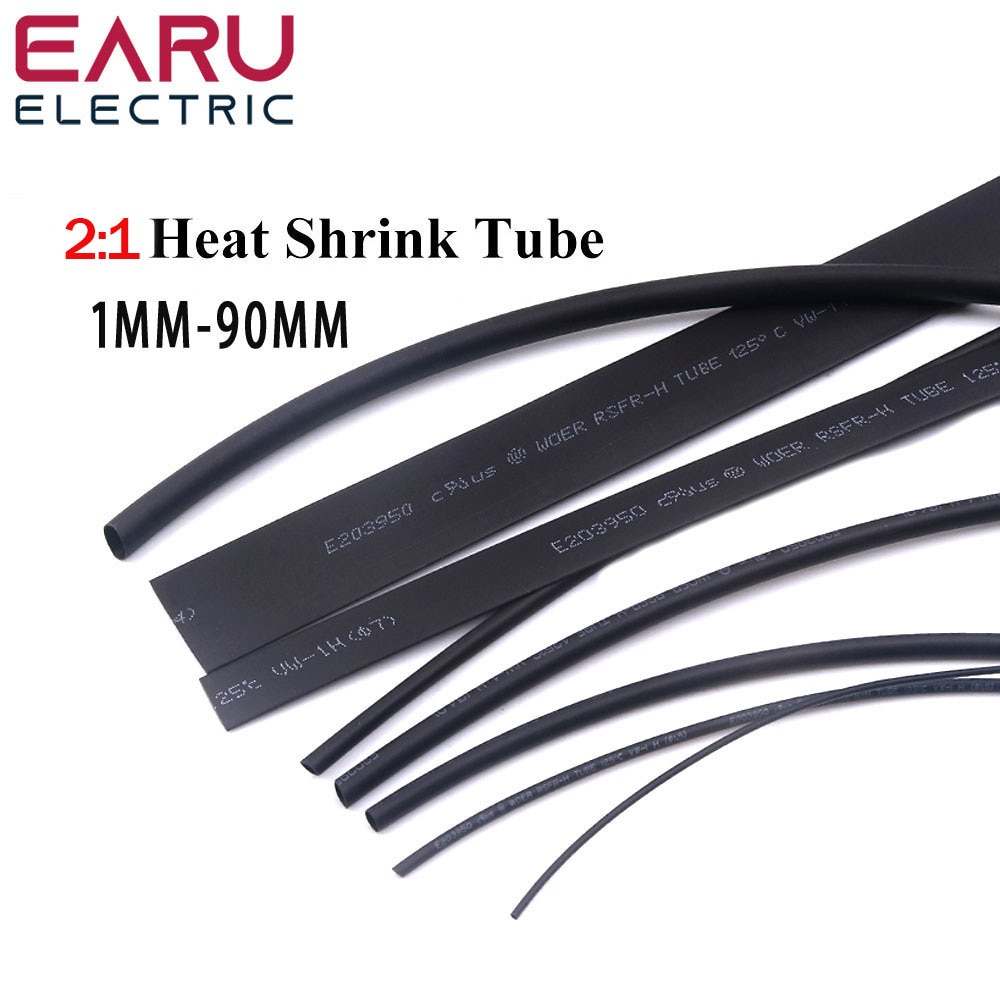 1M 2:1 Black Thermoresistant Heat Shrink Tube Wire Cable sleeve Heat Shrink Tubing Insulated Sleeving wire Connector Protector