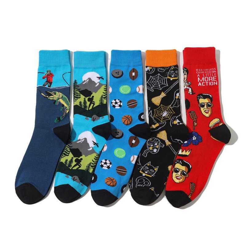 New Cobweb Climbing Character Cartoon Men's Socks Cotton Casual Skateboard Long Socks